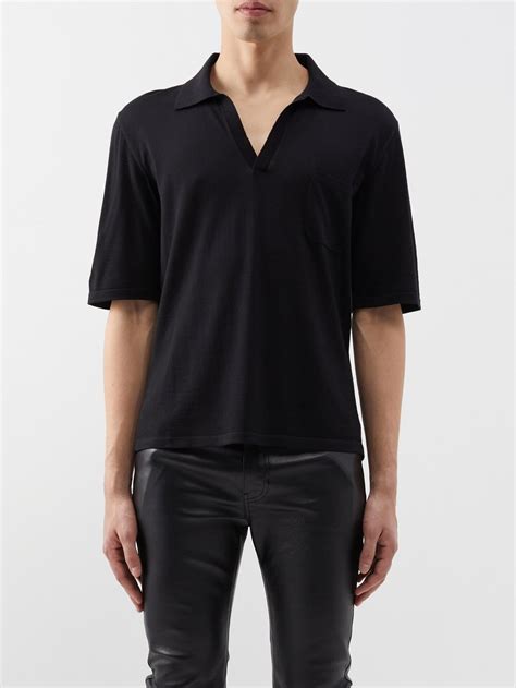 ysl logo polo|men's open collar polo shirt.